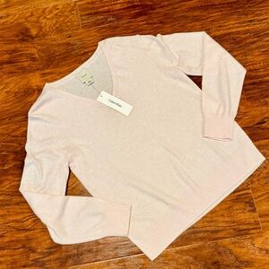 Calvin Klein Ballet Pink Wool Blend V Neck Sweater Size M - NEW